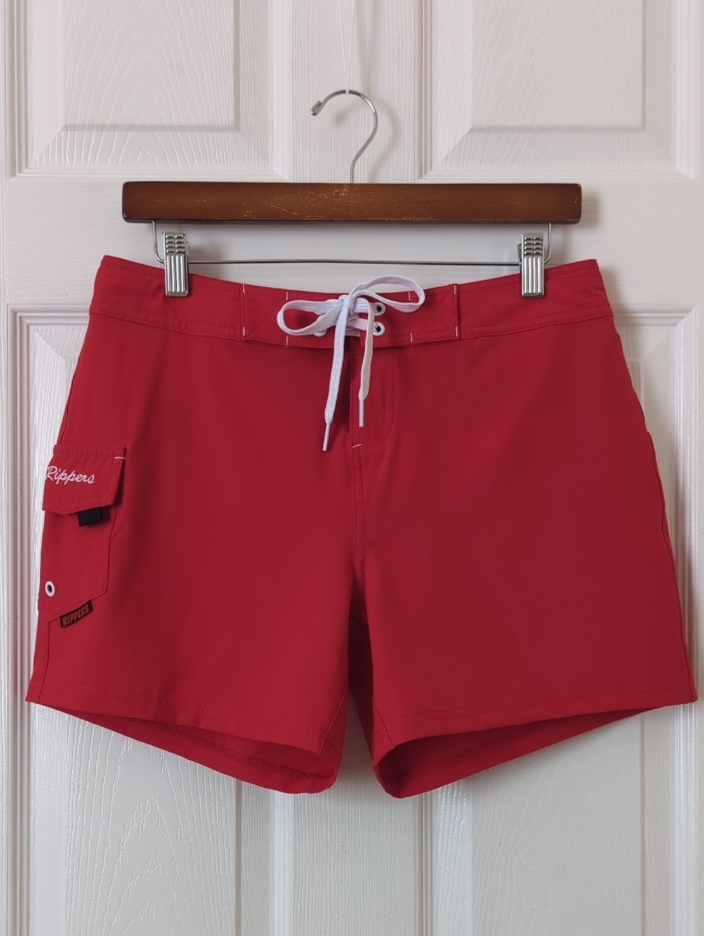 Maui Rippers Classic Lifeguard Uniform Mid Rise Cargo Swim & Board Shorts Red 6